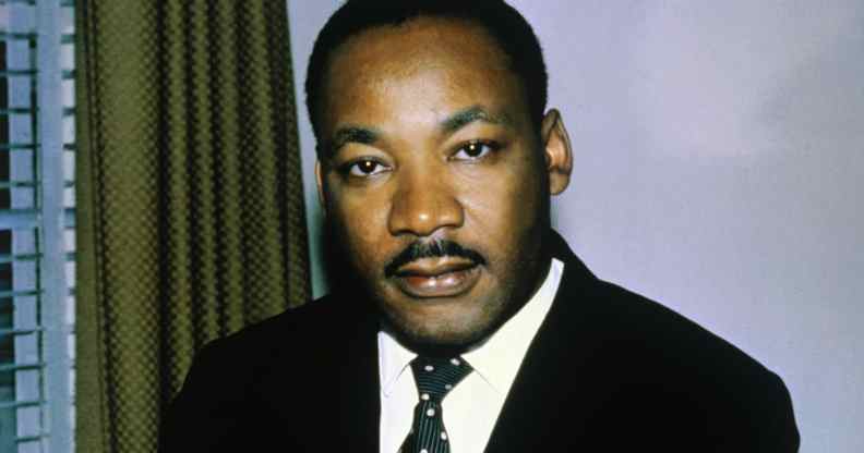 Close-up of the Reverend Dr. Martin Luther King, Jr. shown in this photo headshoulders, alone
