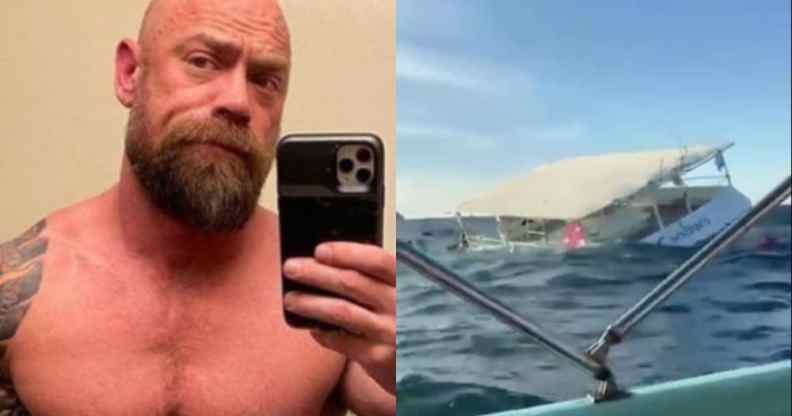 Mike Schultz taking a selfie in a mirror, a party boat capsizing