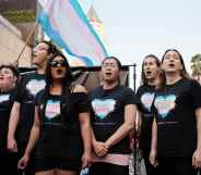 Members of the Trans Chorus of Los Angeles perform at a 2018 #MeToo March