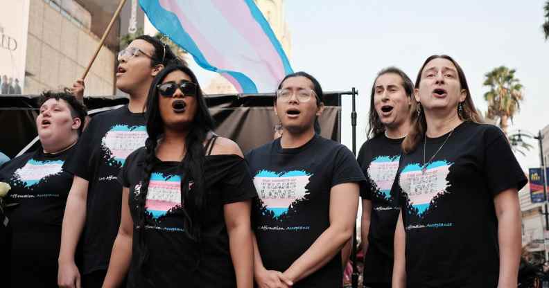 Members of the Trans Chorus of Los Angeles perform at a 2018 #MeToo March