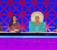 Alan Carr, Michelle Visage, RuPaul and Lorraine Kelly behind the Drag Race UK judges' table