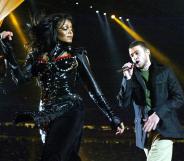 Janet Jackson and Justin Timberlake perform at half-time at Super Bowl XXXVIII at Reliant Stadium