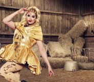 Cheryl Hole in a farm drag queen MTV Celebs on the Farm