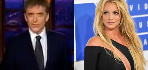 Craig Ferguson in a suit and Britney Spears in a black dress