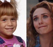 Headshots of the Olsen twins, Mary-Kate and Ashley, in Full House. Elizabeth Olsen in Wandavision