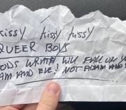 Homophobic note left on gay couple's car