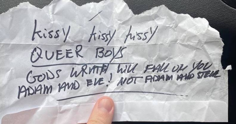 Homophobic note left on gay couple's car