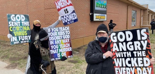 Westboro Baptist Church protesters outside Nickerson High School.