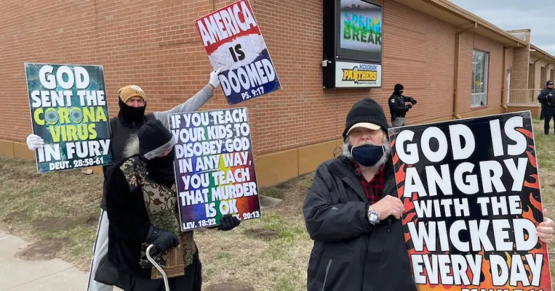 Westboro Baptist Church protesters outside Nickerson High School.