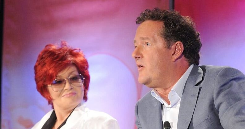Sharon Osbourne and Piers Morgan talk on a panel