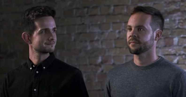 Ádám Hanol looks at Marci Pál, against a brick background