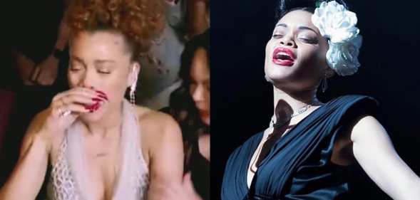 Andra Day crying / as Billie Holiday