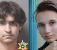 On the left: Chance Seneca's mugshot. On the right: Holden White poses as he looks towards the camera, his hand on his shoulder