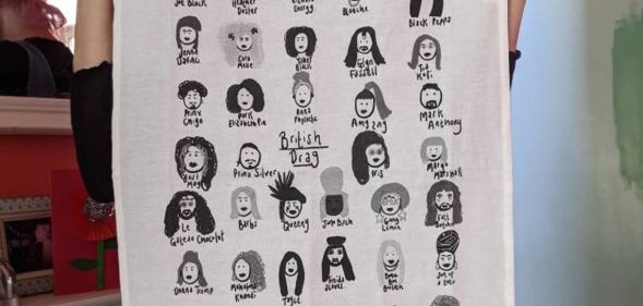 The tea towel design celebrates British drag. (CardsbyOMLL)