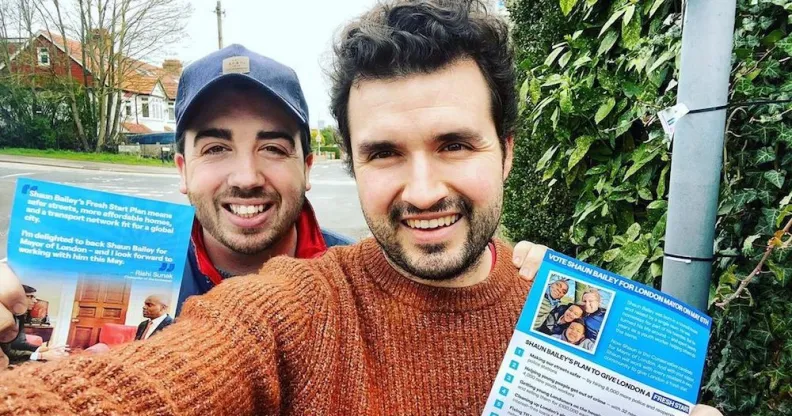 Gay Tory MP Elliot Colburn (right) with fiancé Jed Dwight (left).