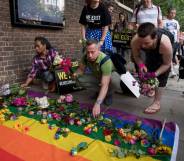 Demonstrators LGBT Chechnya Russian Embassy London