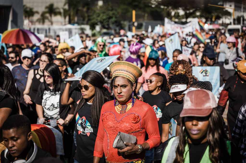 Members of the LGBT+ community march in the Pride parade in Durban, South Africa, in 2018