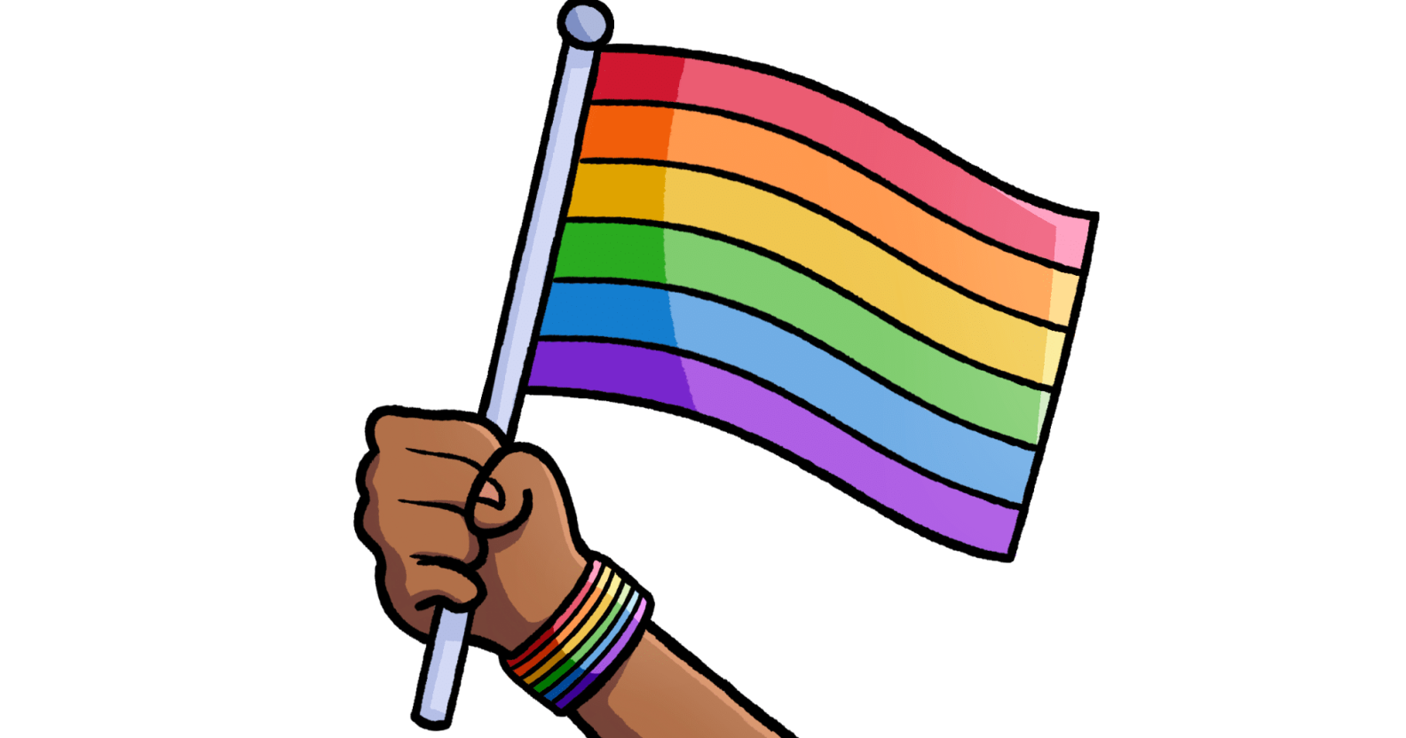 Illustrated rainbow pride flag on a white background.