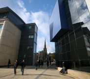A shot of Queensgate Campus, including the Harold Wilson building (L) and the Creative Arts Building (R)