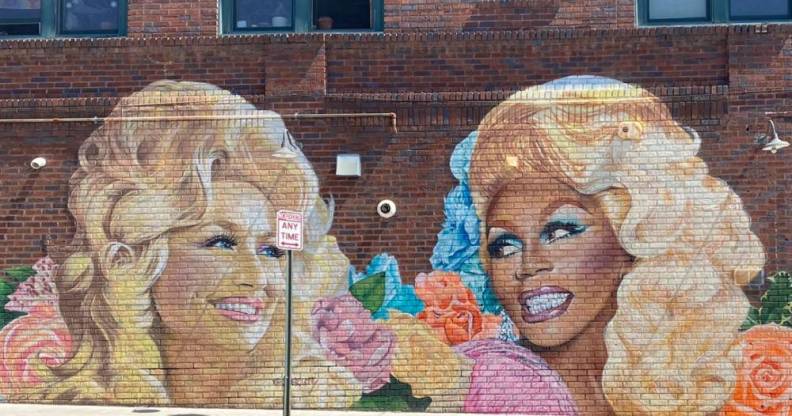 RuPaul Dolly Parton mural Beauty Parade Hair Salon North Carolina