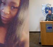 Photo of Jaida Peterson / Photo of a Charlotte police spokesperson speaking at a podium