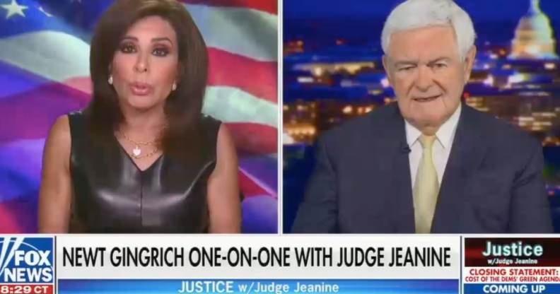 Jeanine Pirro (L) and Newt Gingrich side-by-side on Fox News