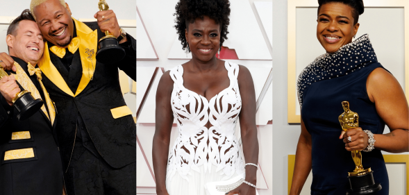 Left to right: Martin Desmond Roe and Travon Free, Viola Davis, Mia Neal.