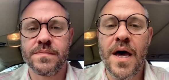 Will Young, with glasses, talks to the camera in his car
