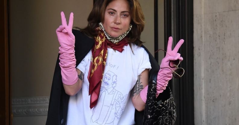 Lady Gaga gives fans flowers as she wraps House of Gucci