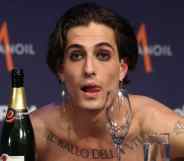 Vocalist Damiano David of the Maneskin rock band representing Italy, the winner of the 2021 Eurovision Song Contest