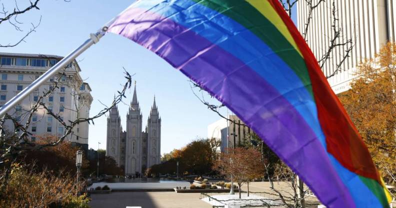 Pride flag flies Historic Mormon Temple