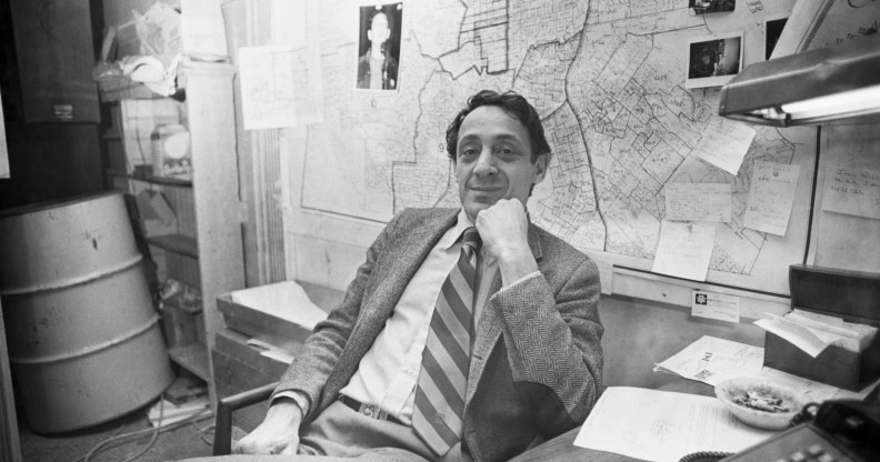 A picture of Harvey Milk in an office wearing a suit and tie. Harvey Milk Day is observed on 22 May each year on Milk's birthday.