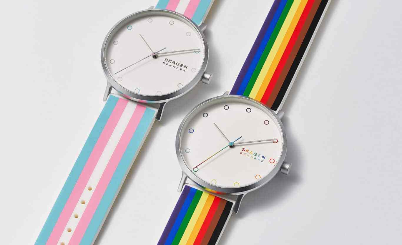 Skagen's Pride watches include rainbow and trans flag inspired designs. (Skagen)
