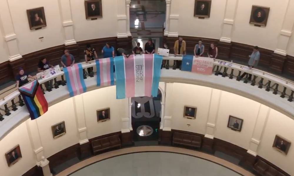 Activists trans pride flag Texas
