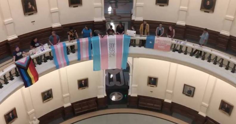 Activists trans pride flag Texas