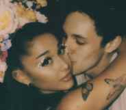Ariana Grande receives a kiss on the cheek from Dalton Gomez