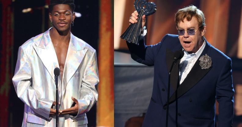 Lil Nas X and Elton John at the 2021 iHeartRadio Music Awards