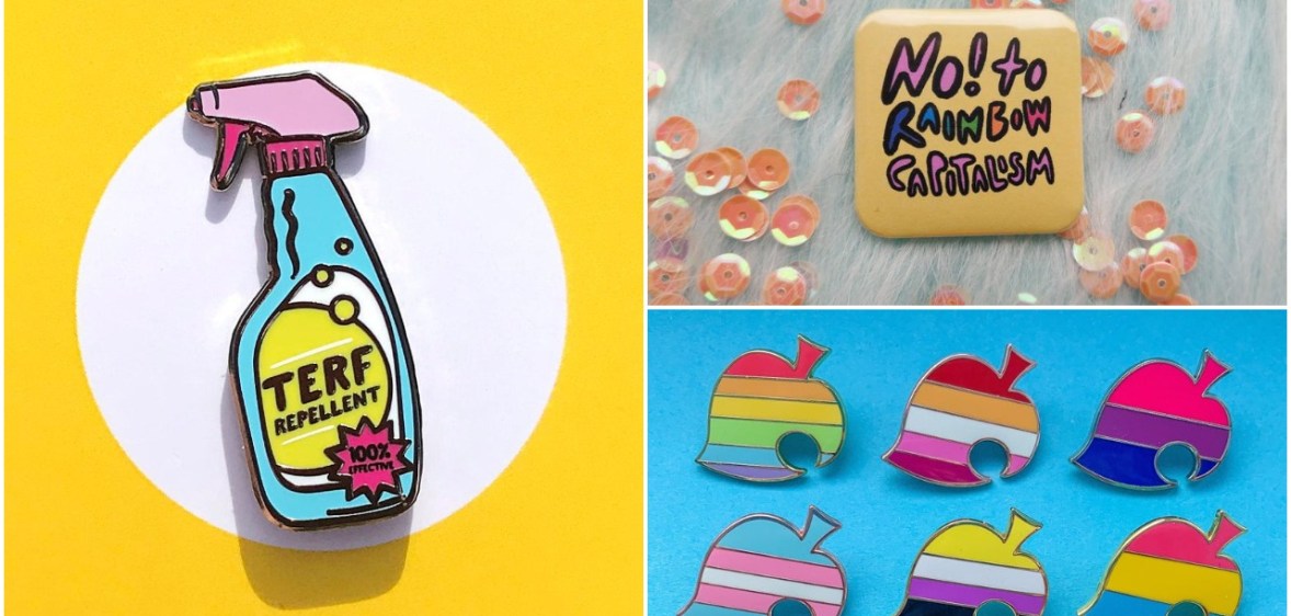 There's loads of different Pride pins available from independent sellers on Etsy.