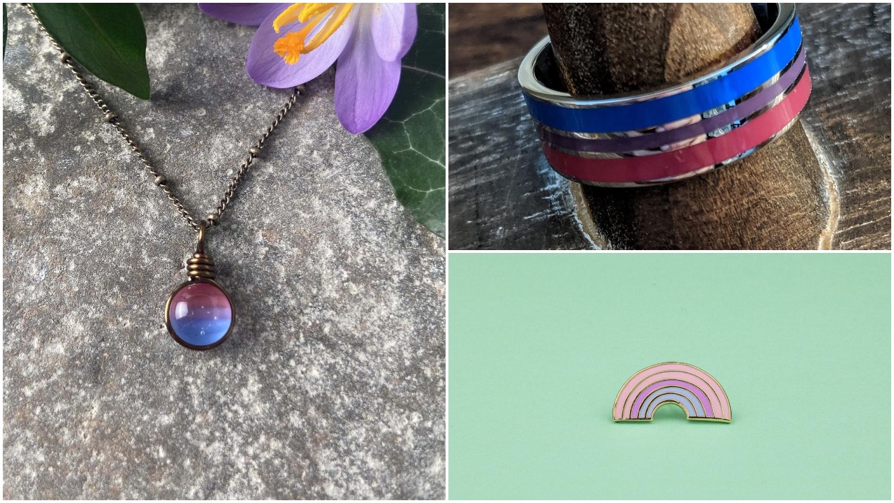 Some of the amazing gifts you can get featuring the bi flag colours.