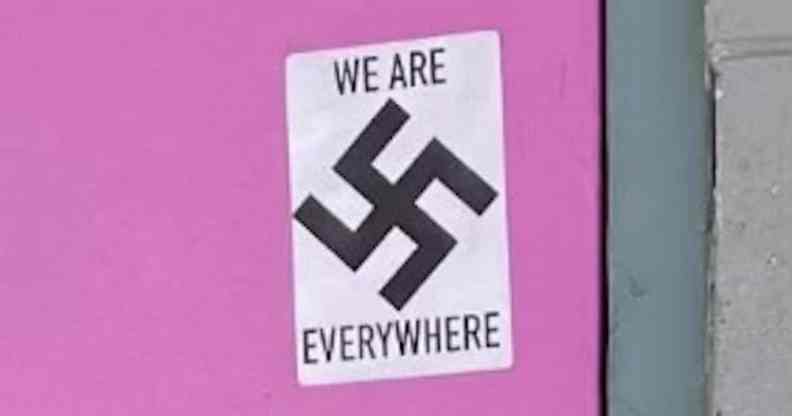 swastika sticker on door of Mad Myrna's gay bar