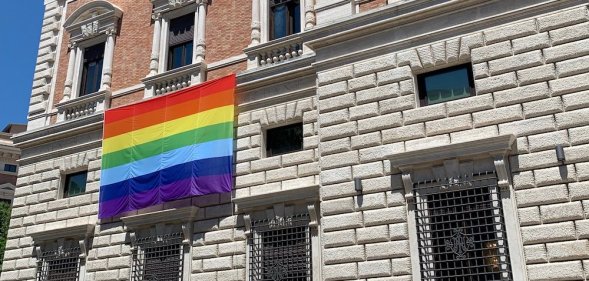 A Pride flag on the US embassy to the Holy See, in Vatican City.