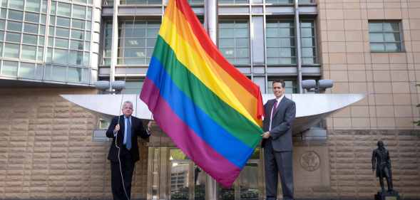 Pride flag at the US embassy in Russia