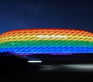 The Allianz arena lit with rainbow colours for Christopher Street Day, 2019
