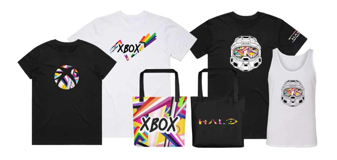 The Xbox Pride range features t-shirts, bags and pins. (Microsoft)
