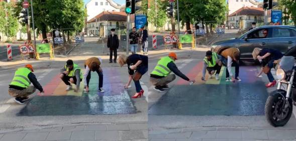 Rainbow-coloured crosswalk Vilnius Lithuania