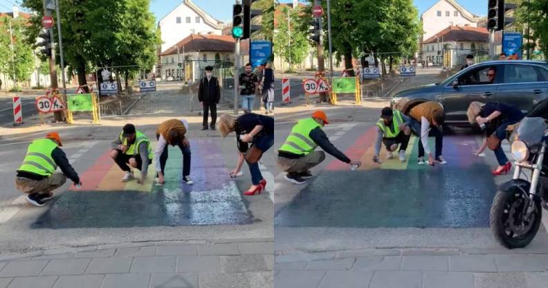 Rainbow-coloured crosswalk Vilnius Lithuania