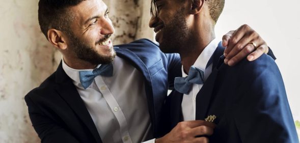 Couple at a same-sex wedding, now approved by the Methodist Church