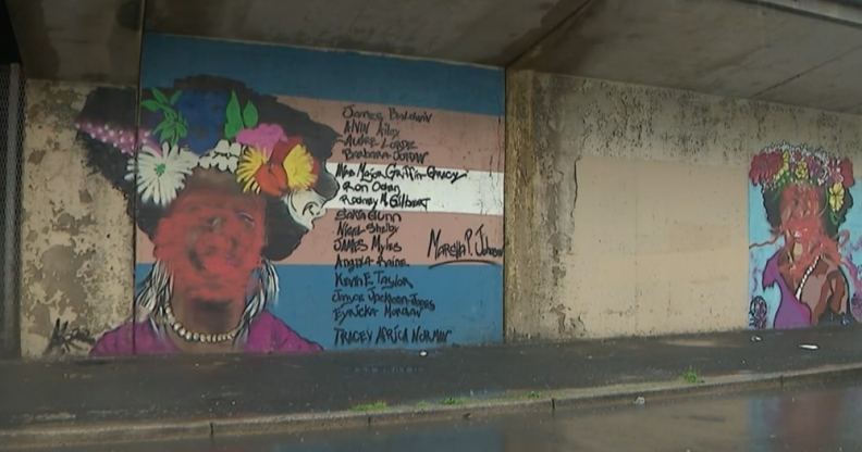 A mural of Marsha P Johnson in a street underpass