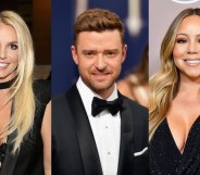 Headshots of Britney Spears, Justin Timberlake and Mariah Carey