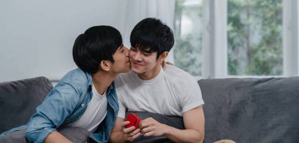 asian gay couple same-sex marriage engagement
